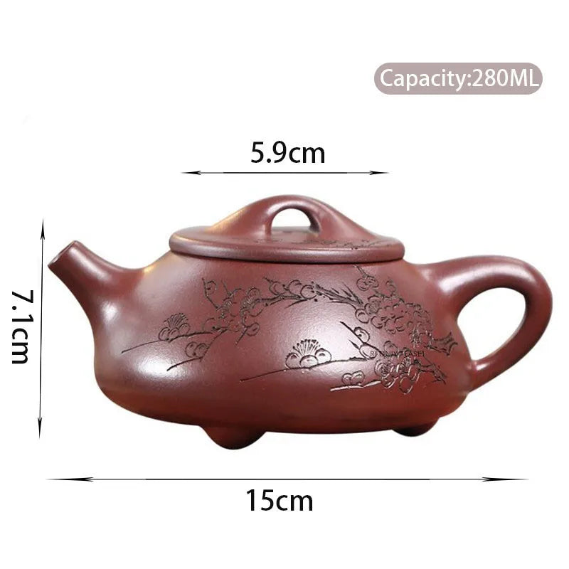 280ml Yixing High-end Purple Clay Teapots Famous Artists Handmade Plum Blossom Stone Scoop Tea Pot Kettle Chinese Zisha Tea Set