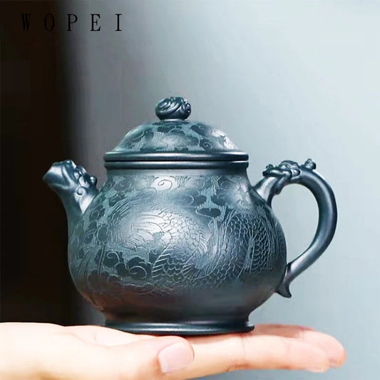 280ml Yixing High-end Purple Clay Teapots Master Hand-carved Dragon Pattern Tea Pot Beauty Kettle Zisha Tea Set Collection Gifts