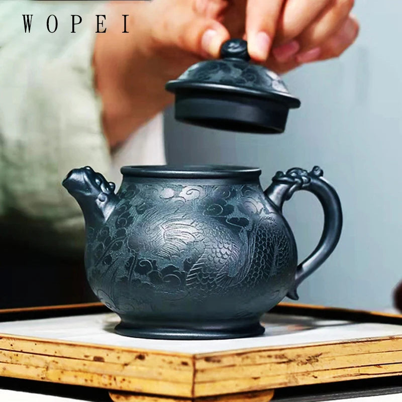 280ml Yixing High-end Purple Clay Teapots Master Hand-carved Dragon Pattern Tea Pot Beauty Kettle Zisha Tea Set Collection Gifts