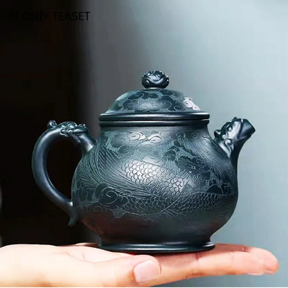 280ml Yixing High-end Purple Clay Teapots Master Hand-carved Dragon Pattern Tea Pot Beauty Kettle Zisha Tea Set Collection Gifts