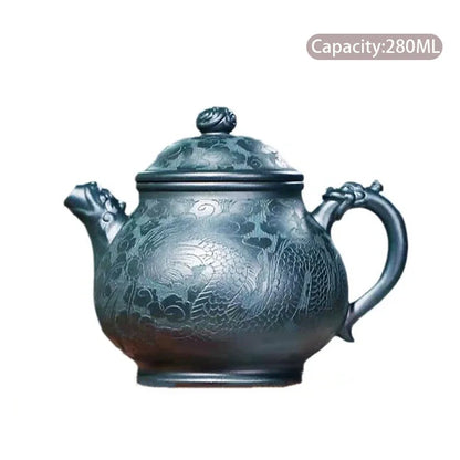 280ml Yixing High-end Purple Clay Teapots Master Hand-carved Dragon Pattern Tea Pot Beauty Kettle Zisha Tea Set Collection Gifts