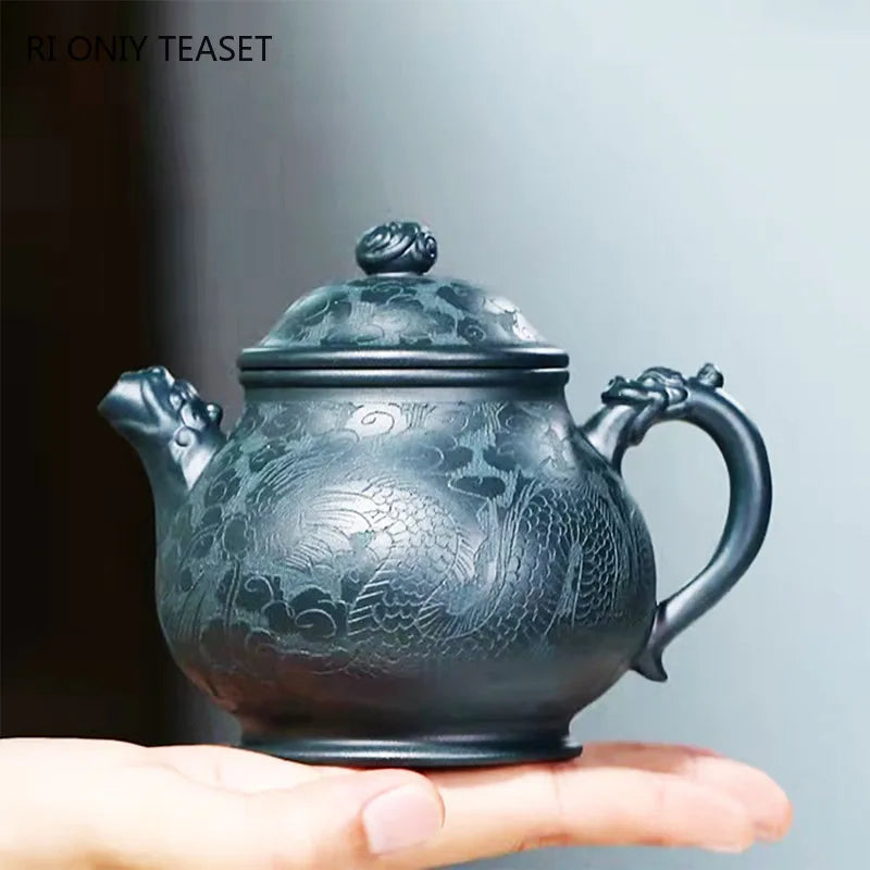 280ml Yixing High-end Purple Clay Teapots Master Hand-carved Dragon Pattern Tea Pot Beauty Kettle Zisha Tea Set Collection Gifts