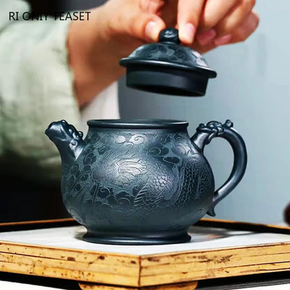 280ml Yixing High-end Purple Clay Teapots Master Hand-carved Dragon Pattern Tea Pot Beauty Kettle Zisha Tea Set Collection Gifts