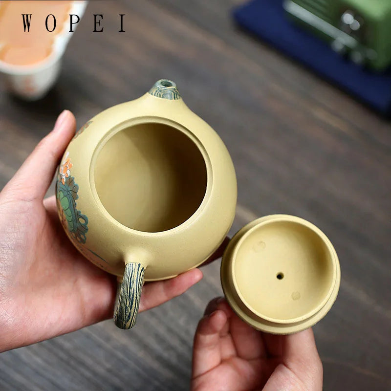 280ml Yixing High-end Purple Clay Xishi Teapot Master Handmade Mud Painted Lotus Tea Pot Kettle Chinese Zisha Tea Set Collection