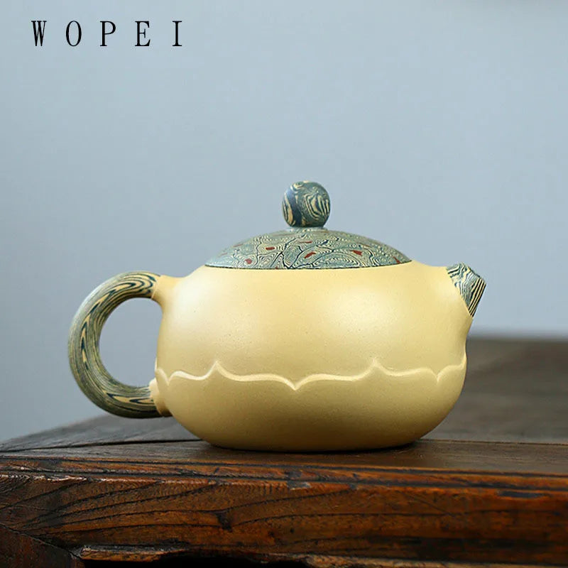 280ml Yixing High-end Purple Clay Xishi Teapot Master Handmade Mud Painted Lotus Tea Pot Kettle Chinese Zisha Tea Set Collection