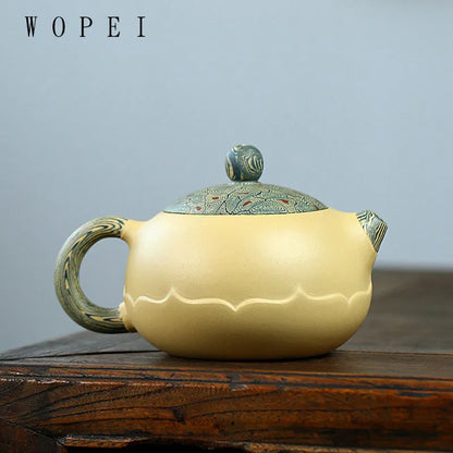 280ml Yixing High-end Purple Clay Xishi Teapot Master Handmade Mud Painted Lotus Tea Pot Kettle Chinese Zisha Tea Set Collection