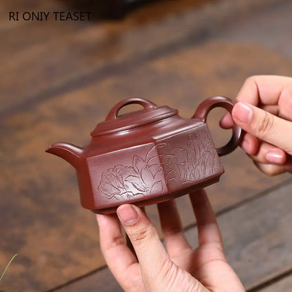 280ml Yixing Raw Ore Purple Clay Teapots Handmade Hexagonal Shape Tea Pot Kettle Chinese High-end Zisha Tea Set Collection Gifts