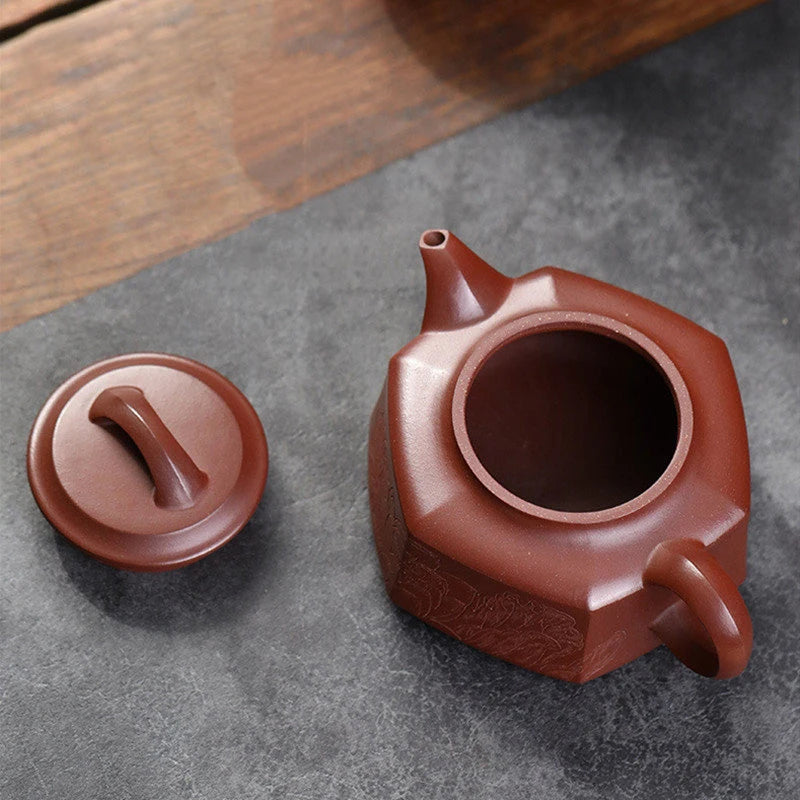 280ml Yixing Raw Ore Purple Clay Teapots Handmade Hexagonal Shape Tea Pot Kettle Chinese High-end Zisha Tea Set Collection Gifts
