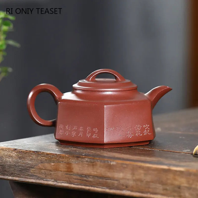280ml Yixing Raw Ore Purple Clay Teapots Handmade Hexagonal Shape Tea Pot Kettle Chinese High-end Zisha Tea Set Collection Gifts