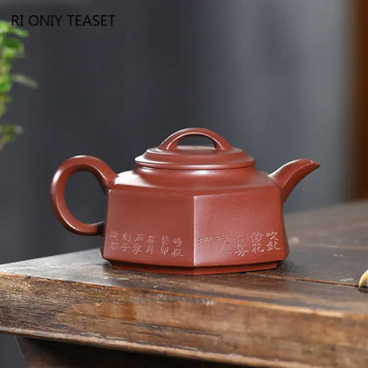 280ml Yixing Raw Ore Purple Clay Teapots Handmade Hexagonal Shape Tea Pot Kettle Chinese High-end Zisha Tea Set Collection Gifts