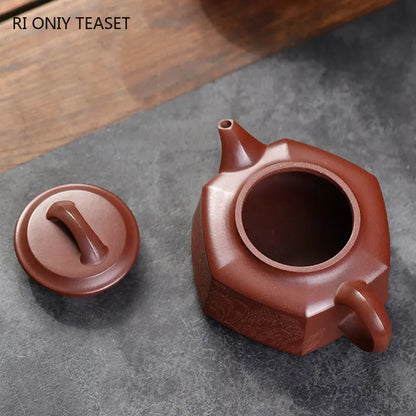 280ml Yixing Raw Ore Purple Clay Teapots Handmade Hexagonal Shape Tea Pot Kettle Chinese High-end Zisha Tea Set Collection Gifts