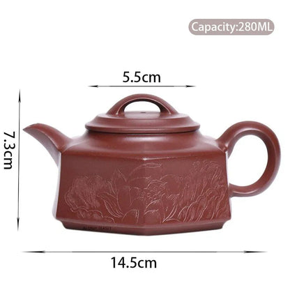 280ml Yixing Raw Ore Purple Clay Teapots Handmade Hexagonal Shape Tea Pot Kettle Chinese High-end Zisha Tea Set Collection Gifts