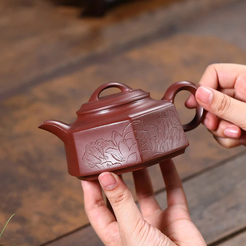 280ml Yixing Raw Ore Purple Clay Teapots Handmade Hexagonal Shape Tea Pot Kettle Chinese High-end Zisha Tea Set Collection Gifts
