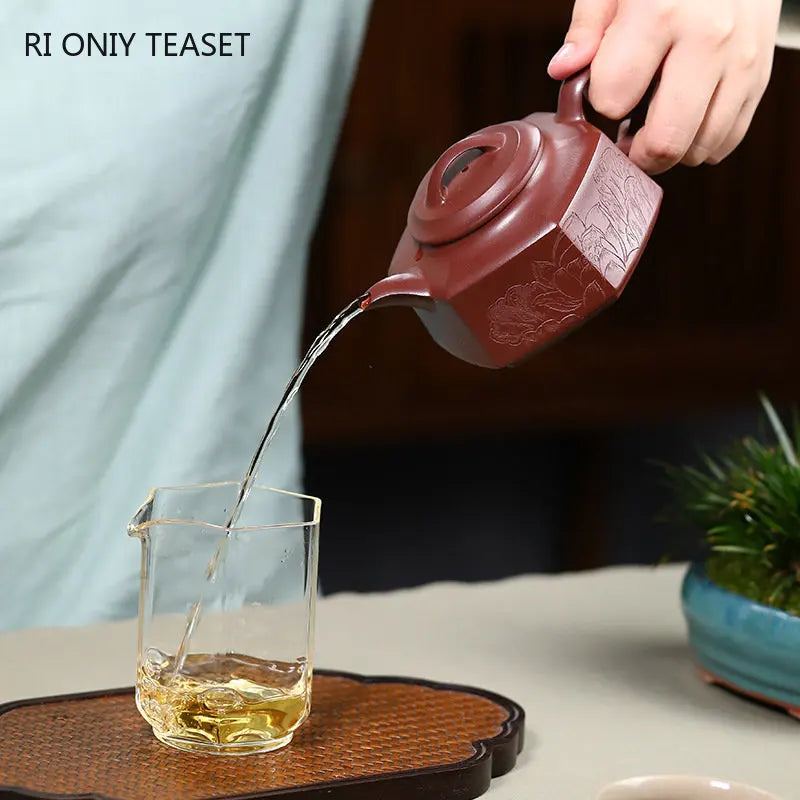 280ml Yixing Raw Ore Purple Clay Teapots Handmade Hexagonal Shape Tea Pot Kettle Chinese High-end Zisha Tea Set Collection Gifts