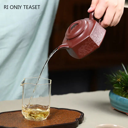 280ml Yixing Raw Ore Purple Clay Teapots Handmade Hexagonal Shape Tea Pot Kettle Chinese High-end Zisha Tea Set Collection Gifts