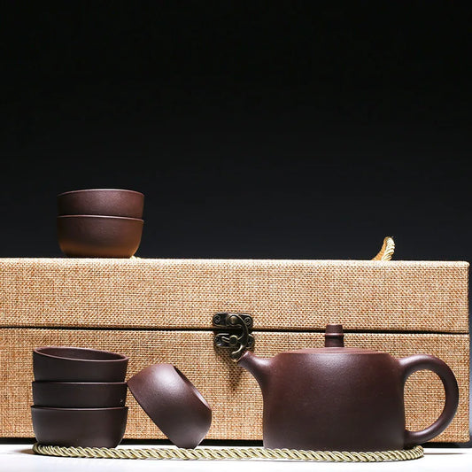 280ml Yixing Zisha Pot  A Pot Six Cups Tea Set Kung Fu Teaware Black Tea Green Tea Raw Ore Handmade Purple Clay Teapot Gift Set