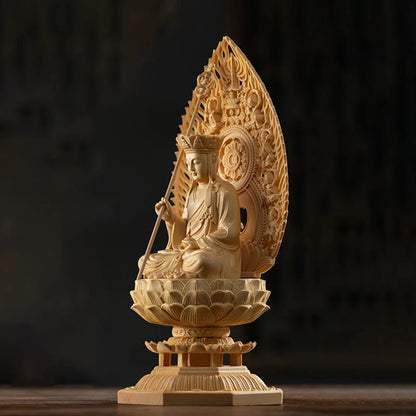 28CM Big Buddha Statues Wooden Mercy Goddess Tibetan King Buddhist Three Buddhas Wood Carving Hand Carved Buddha Home Decoration