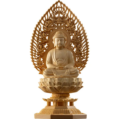 28CM Big Buddha Statues Wooden Mercy Goddess Tibetan King Buddhist Three Buddhas Wood Carving Hand Carved Buddha Home Decoration