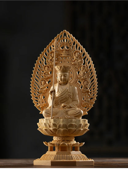 28CM Big Buddha Statues Wooden Mercy Goddess Tibetan King Buddhist Three Buddhas Wood Carving Hand Carved Buddha Home Decoration