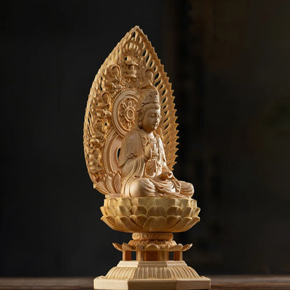 28CM Big Buddha Statues Wooden Mercy Goddess Tibetan King Buddhist Three Buddhas Wood Carving Hand Carved Buddha Home Decoration