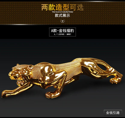 28CM - HOME OFFICE Shop lobby TOP COOL efficacious Mascot thriving business gold Leopard Cheetah FENG SHUI statue