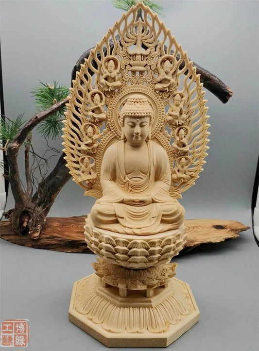 28CM Large --HOME family protection # TOP Handmade wood carving Lotus Sakyamuni Tathagata RULAI Buddha statue art Ornament