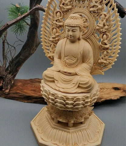 28CM Large --HOME family protection # TOP Handmade wood carving Lotus Sakyamuni Tathagata RULAI Buddha statue art Ornament