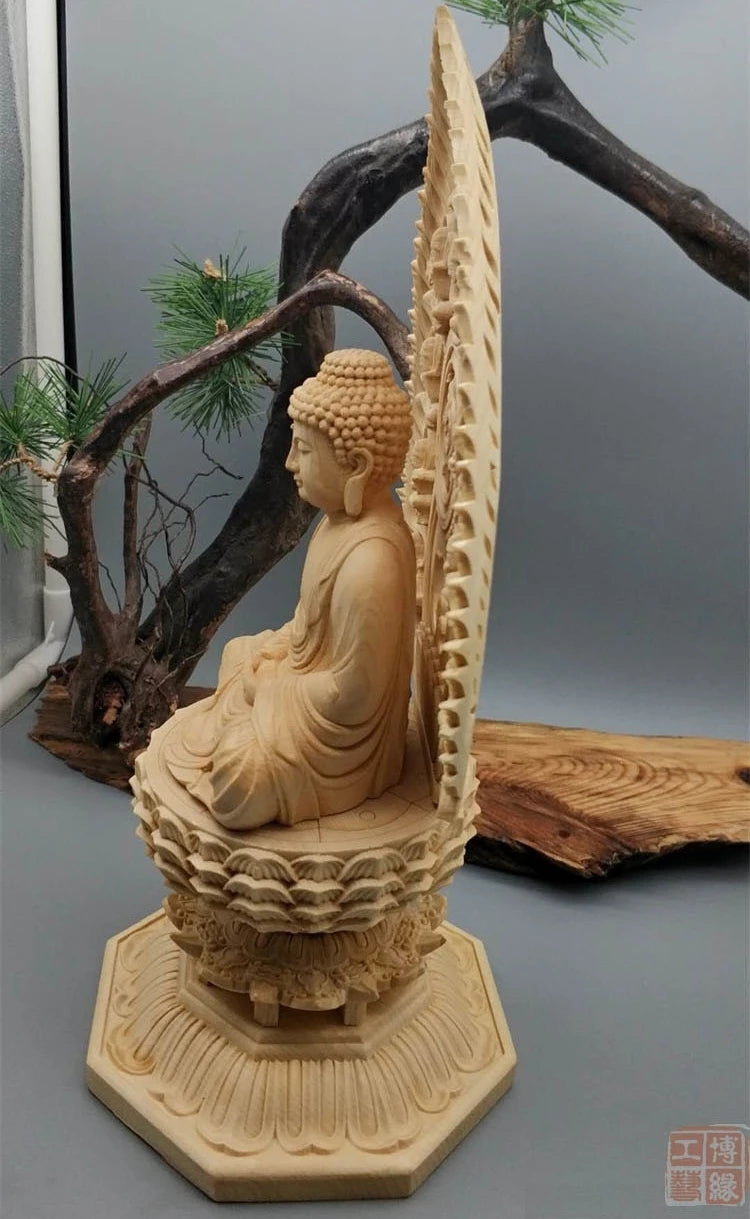 28CM Large --HOME family protection # TOP Handmade wood carving Lotus Sakyamuni Tathagata RULAI Buddha statue art Ornament