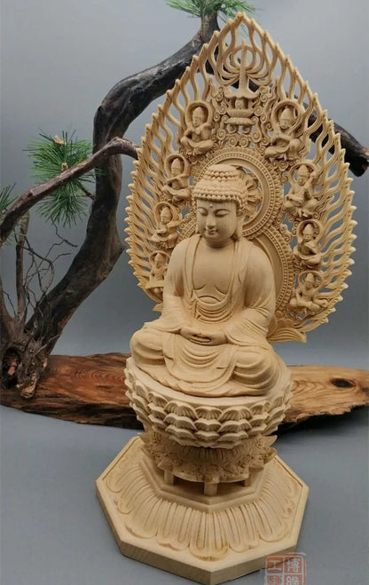 28CM Large --HOME family protection # TOP Handmade wood carving Lotus Sakyamuni Tathagata RULAI Buddha statue art Ornament