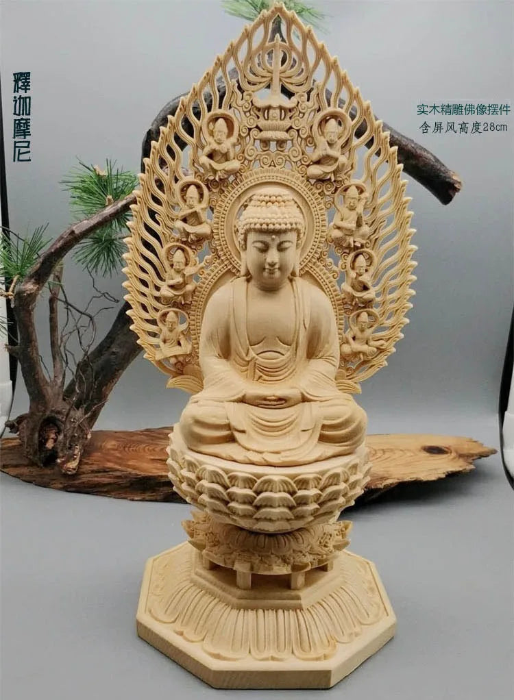 28CM Large --HOME family protection # TOP Handmade wood carving Lotus Sakyamuni Tathagata RULAI Buddha statue art Ornament