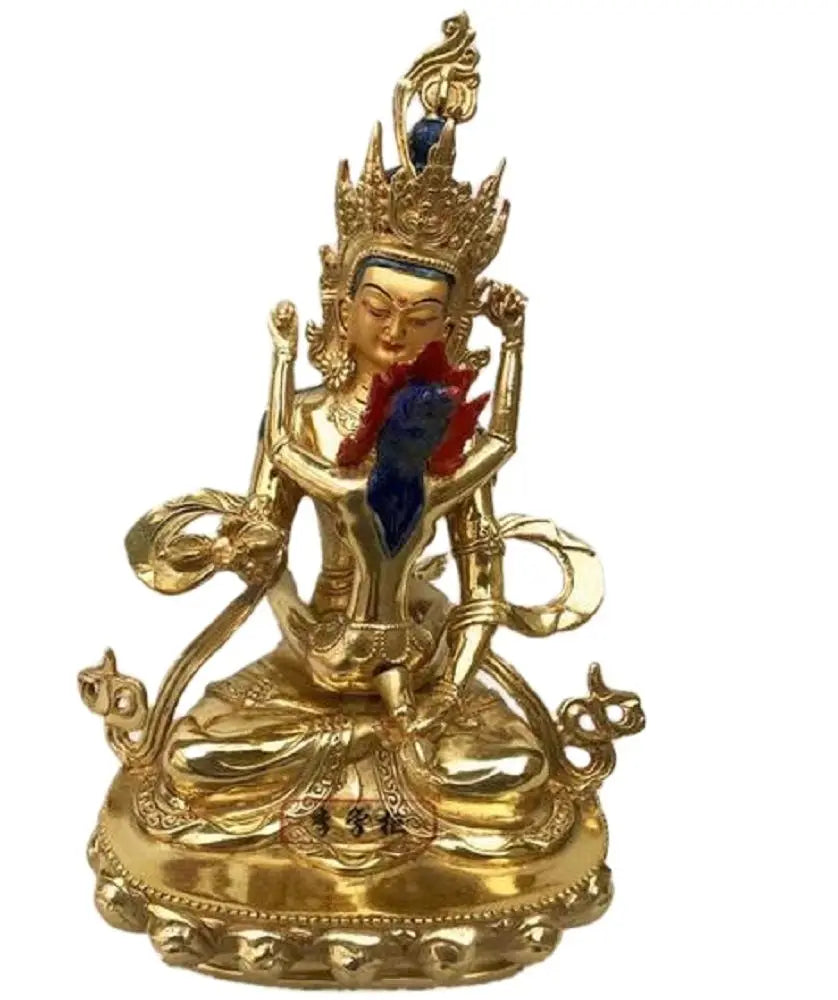 28CM Nepalese Tibetan Tantra Pure Copper Double Body Joyful Buddha Statue, Empress Ming, Gilded and Painted Ornament