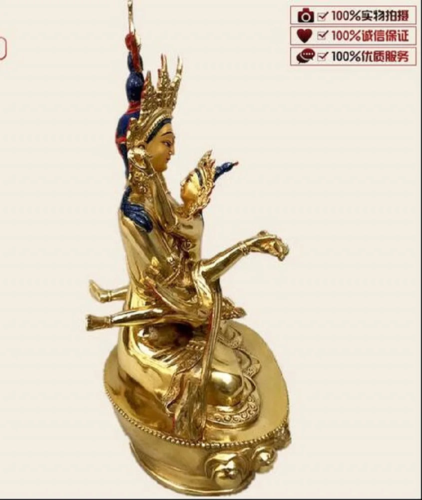 28CM Nepalese Tibetan Tantra Pure Copper Double Body Joyful Buddha Statue, Empress Ming, Gilded and Painted Ornament