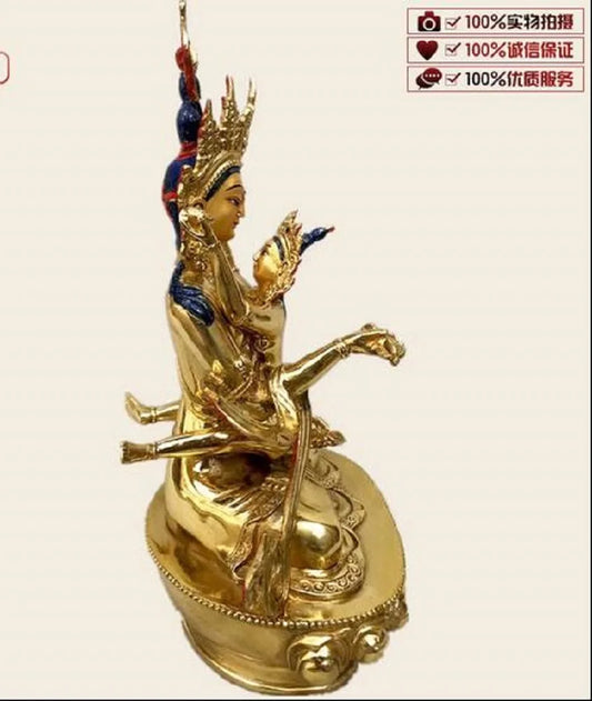 28CM Nepalese Tibetan Tantra Pure Copper Double Body Joyful Buddha Statue, Empress Ming, Gilded and Painted Ornament