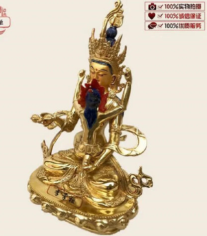 28CM Nepalese Tibetan Tantra Pure Copper Double Body Joyful Buddha Statue, Empress Ming, Gilded and Painted Ornament