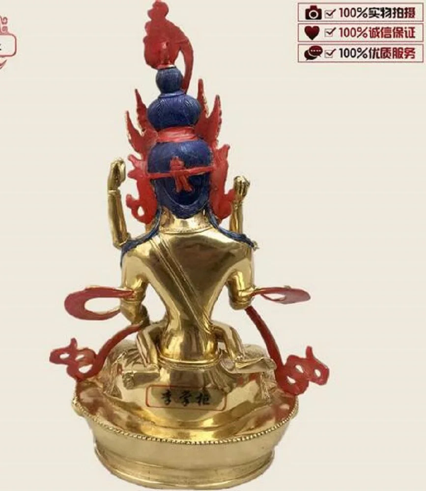28CM Nepalese Tibetan Tantra Pure Copper Double Body Joyful Buddha Statue, Empress Ming, Gilded and Painted Ornament