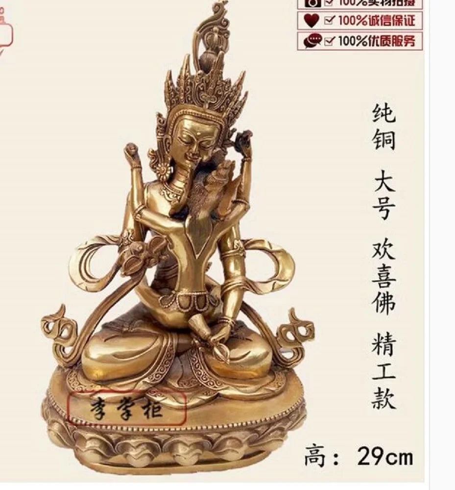 28CM Nepalese Tibetan Tantra Pure Copper Double Body Joyful Buddha Statue, Empress Ming, Gilded and Painted Ornament