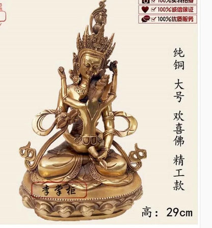 28CM Nepalese Tibetan Tantra Pure Copper Double Body Joyful Buddha Statue, Empress Ming, Gilded and Painted Ornament