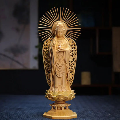 28cm Boxwood  Three Buddha Sculpture Shakyamuni Wood Carving Guanyin Ksitigarbha Statue Feng Shui Home Decor Home Crafts