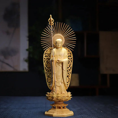 28cm Boxwood  Three Buddha Sculpture Shakyamuni Wood Carving Guanyin Ksitigarbha Statue Feng Shui Home Decor Home Crafts