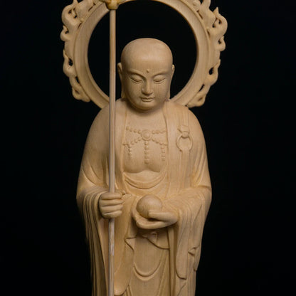 28cm Ksitigarbha Cypress Wood Sculpture Living Room Decoration Feng Shui Wood Buddha Statue Ksitigarbha Bodhisattva Home Decor