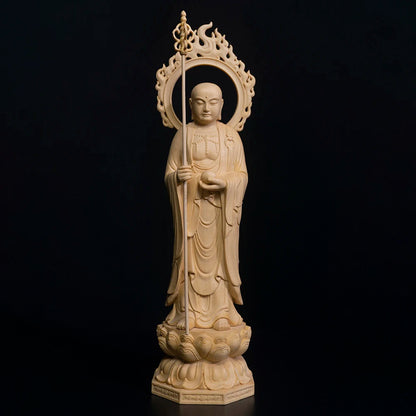 28cm Ksitigarbha Cypress Wood Sculpture Living Room Decoration Feng Shui Wood Buddha Statue Ksitigarbha Bodhisattva Home Decor