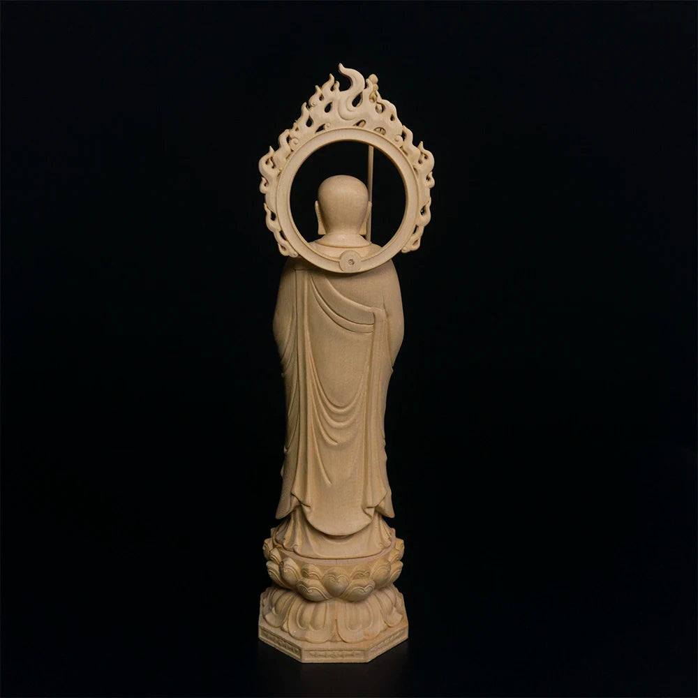 28cm Ksitigarbha Cypress Wood Sculpture Living Room Decoration Feng Shui Wood Buddha Statue Ksitigarbha Bodhisattva Home Decor