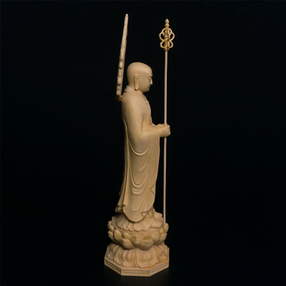 28cm Ksitigarbha Cypress Wood Sculpture Living Room Decoration Feng Shui Wood Buddha Statue Ksitigarbha Bodhisattva Home Decor