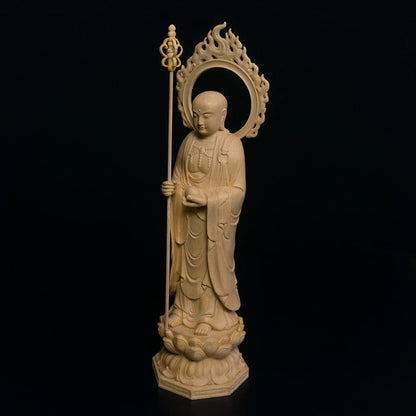 28cm Ksitigarbha Cypress Wood Sculpture Living Room Decoration Feng Shui Wood Buddha Statue Ksitigarbha Bodhisattva Home Decor