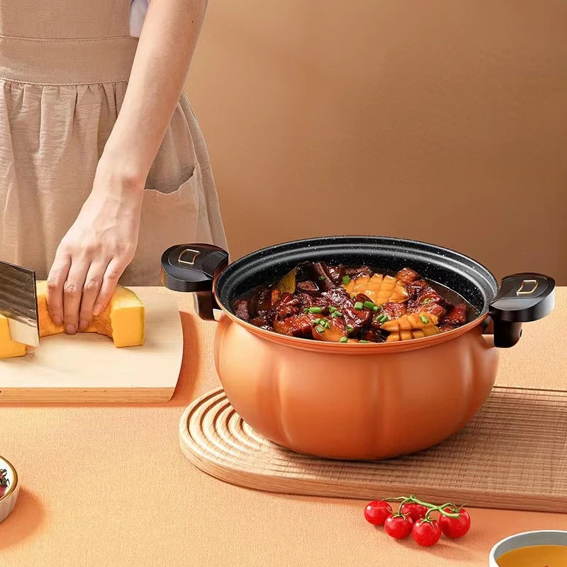 28cm Micro Pressure Medical Stone Pumpkin Pot Multi-function Non-stick Cooking Pots Fried Stew Pot Visible Pot Cover Soup Pot