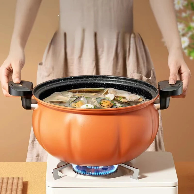 28cm Micro Pressure Medical Stone Pumpkin Pot Multi-function Non-stick Cooking Pots Fried Stew Pot Visible Pot Cover Soup Pot