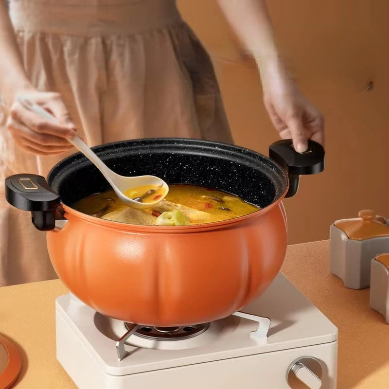 28cm Micro Pressure Medical Stone Pumpkin Pot Multi-function Non-stick Cooking Pots Fried Stew Pot Visible Pot Cover Soup Pot