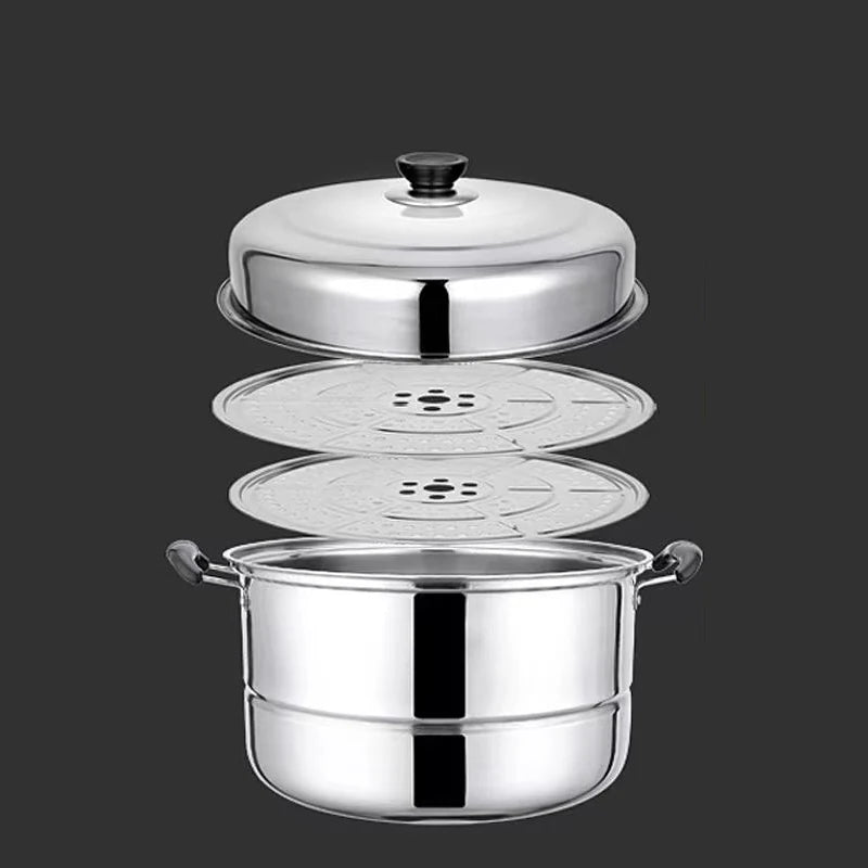 28cm Stainless Steel Two Three Layer Thick Steamer Pot Soup Steam Pot Universal Cooking Pots for Induction Cooker Gas Stove