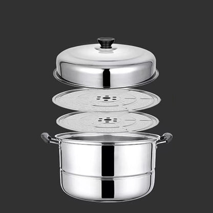 28cm Stainless Steel Two Three Layer Thick Steamer Pot Soup Steam Pot Universal Cooking Pots for Induction Cooker Gas Stove
