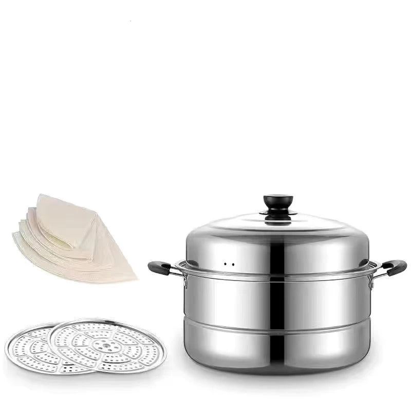 28cm Stainless Steel Two Three Layer Thick Steamer Pot Soup Steam Pot Universal Cooking Pots for Induction Cooker Gas Stove